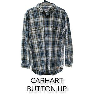 CarHartt Relaxed Fit Long Sleeve Button Up Blue Flannel / SIZE: M